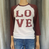 LO VE Baseball Tee - White/Burgundy- Small - Sweet or Spicy Apparel - 1