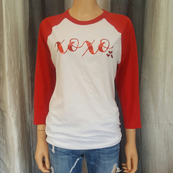 XOXO Baseball Tee - White/Red- Small - Sweet or Spicy Apparel - 1