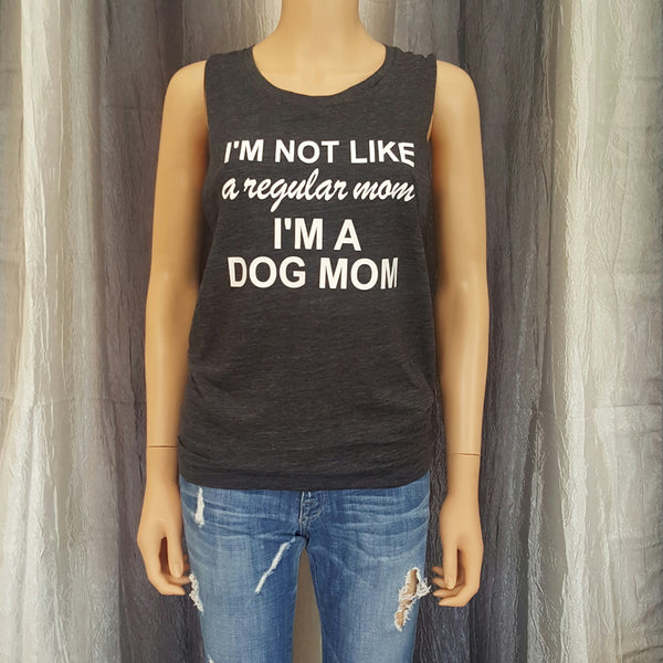 I'M NOT LIKE a regular mom I'M A DOG MOM Muscle Tee - Black Slub - Small - Sweet or Spicy Apparel - 1