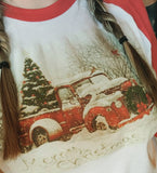 Vintage Red Truck Christmas Baseball Tee