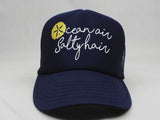 Ocean Air Salty Hair Trucker Hat - Navy Blue Hat with Navy Blue Face - Sweet or Spicy Apparel - 6