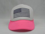 Flag Trucker Hat - Neon Pink Hat with White Face - Sweet or Spicy Apparel - 4