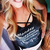 Monday, Champagne Racerback Tank